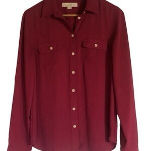 LOFT Deep Red Collared Blouse